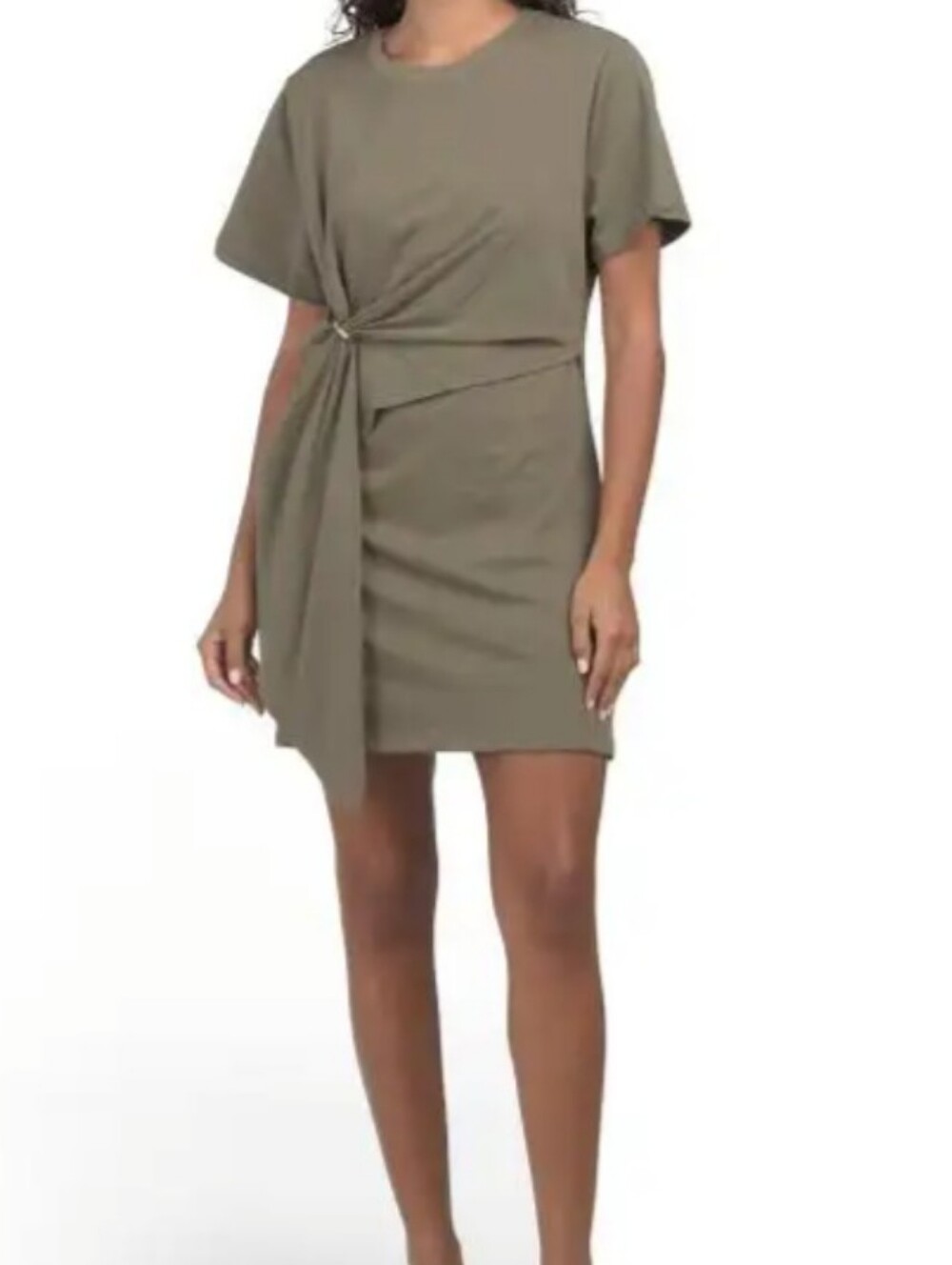 Knot-Detail Short Sleeve Mini Dress in Olive NWT